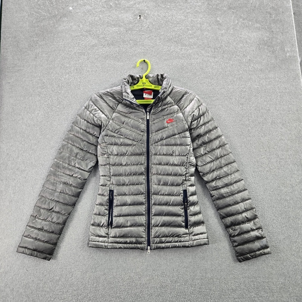 Nike‎ Women Jacket XS Gray Aeroloft Logo Embroidery Puffer Zipper